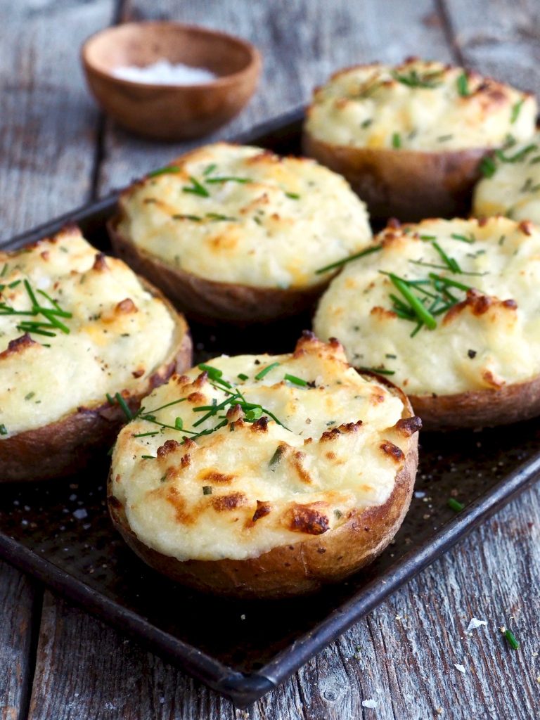 Dobbelbakte poteter med ost og gressløk