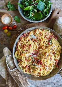 Bakt (jukse) spaghetti carbonara