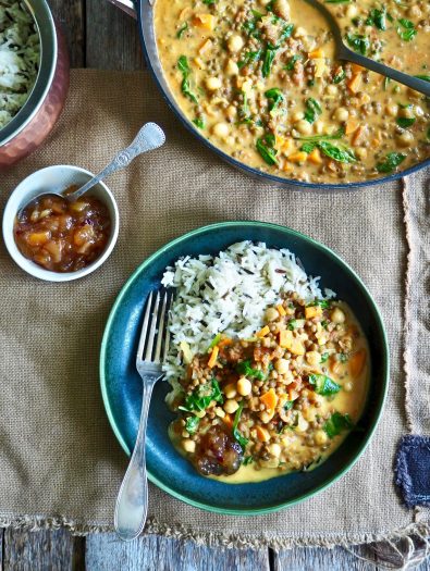 Linsegryte med kikerter og spinat