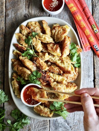 Gyoza (dumplings) med svinekjøtt og scampi